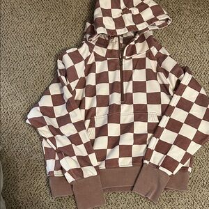 Checkered Brown and White Women's Hoodie